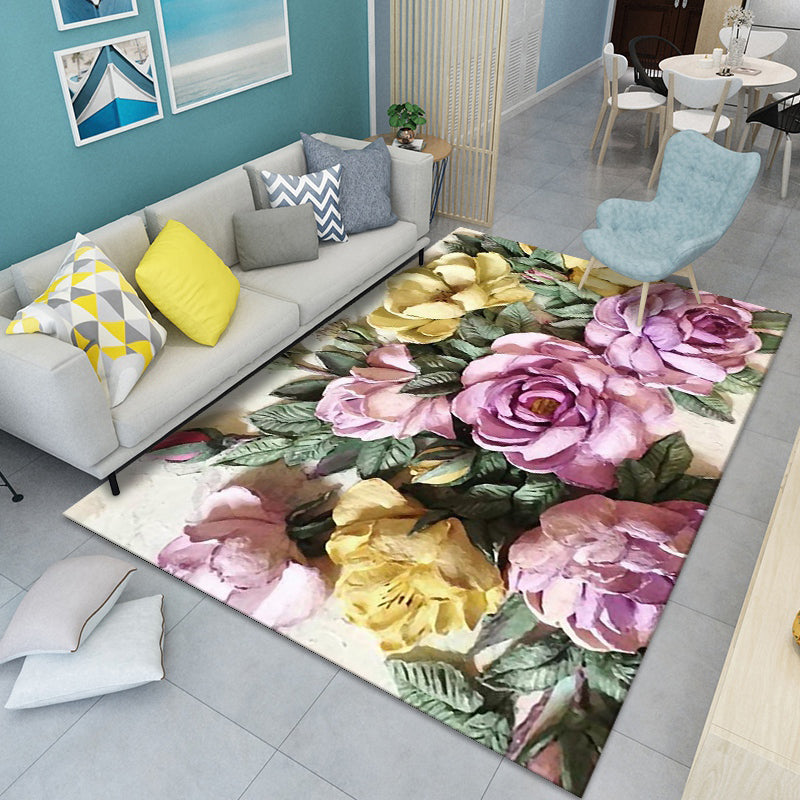 Modern Floral Pattern Rug Multi-Color Polyster Indoor Rug Pet Friendly Stain-Resistant Carpet for Childrens Bedroom