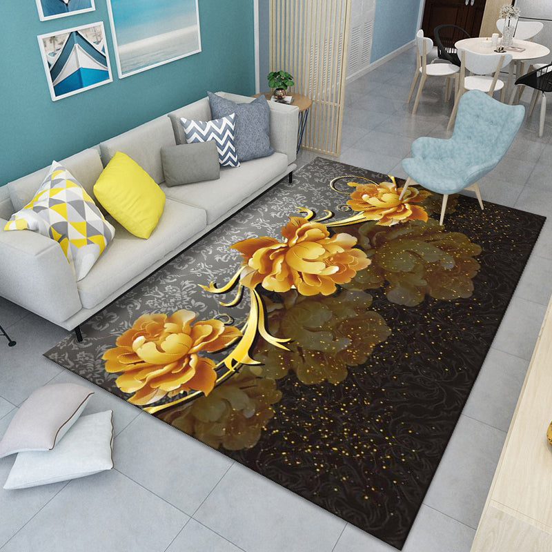 Modern Floral Pattern Rug Multi-Color Polyster Indoor Rug Pet Friendly Stain-Resistant Carpet for Childrens Bedroom