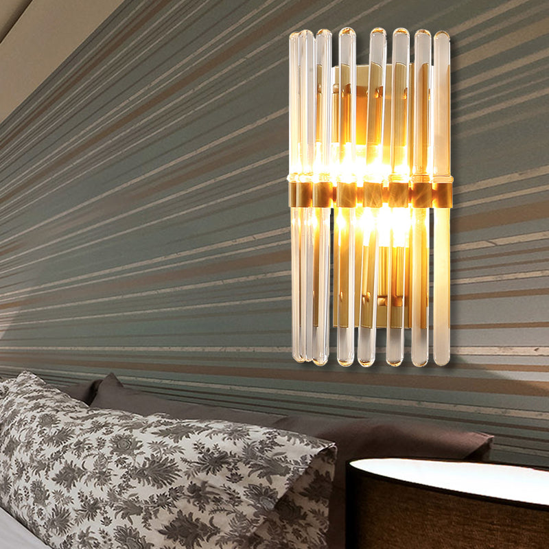 Half-Cylindrical Wall Lighting Contemporary Clear Crystal 1 Light Brass Finish Sconce Lamp for Bedroom