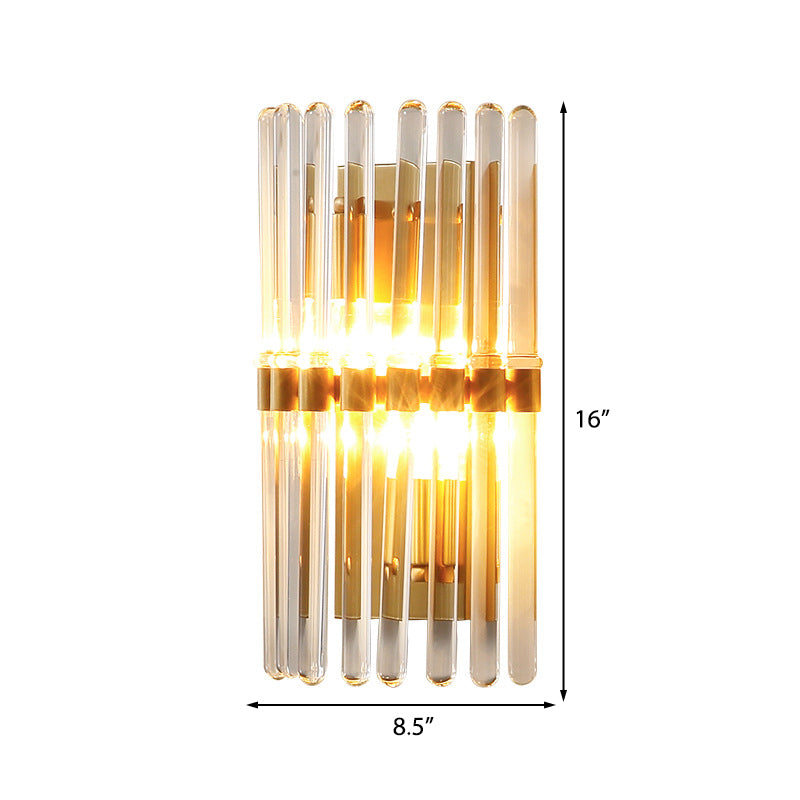 Half-Cylindrical Wall Lighting Contemporary Clear Crystal 1 Light Brass Finish Sconce Lamp for Bedroom