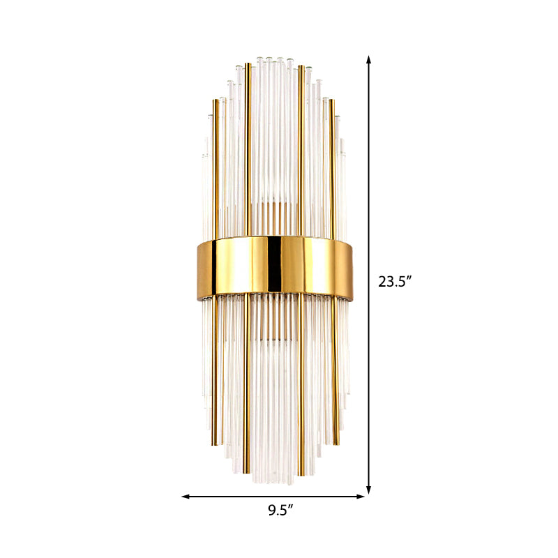 1 Light Living Room Wall Light Contemporary Style Brass Finish Wall Mounted Light with Oval Clear Crystal Shade