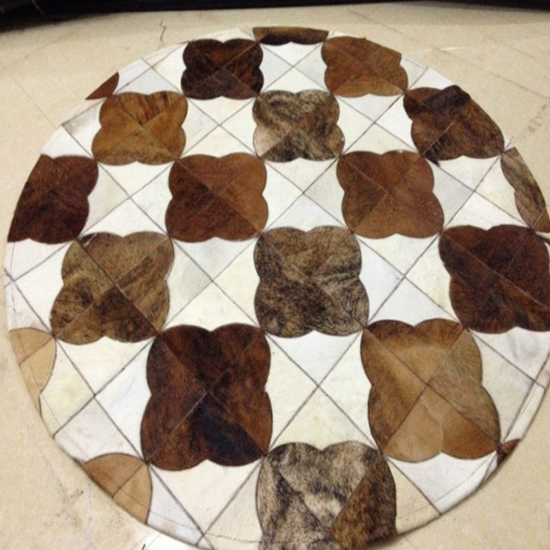 Modern Living Room Rug Multicolor Geo Patterned Rug Cowhide Pet Friendly Stain-Resistant Carpet