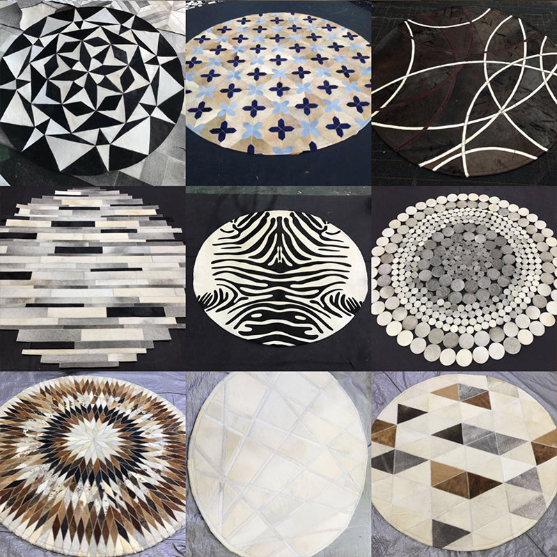 Modern Living Room Rug Multicolor Geo Patterned Rug Cowhide Pet Friendly Stain-Resistant Carpet