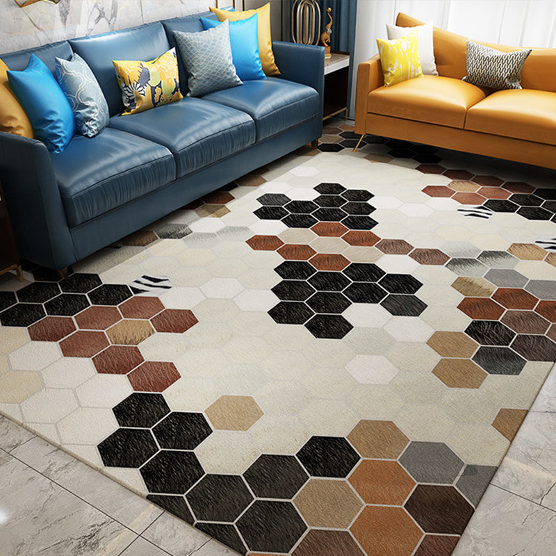 Modern Living Room Rug Multi-Color Geometric Print Carpet Non-Slip Backing Washable Indoor Rug