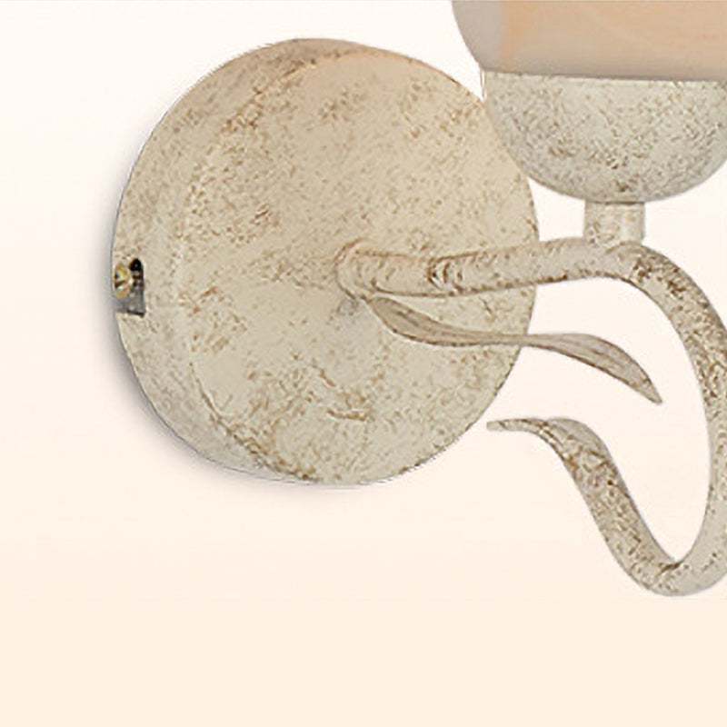 Frosted Glass Distressed White Sconce Floral Single Light Traditional Wall Mount Light with Round Backplate for Bedroom