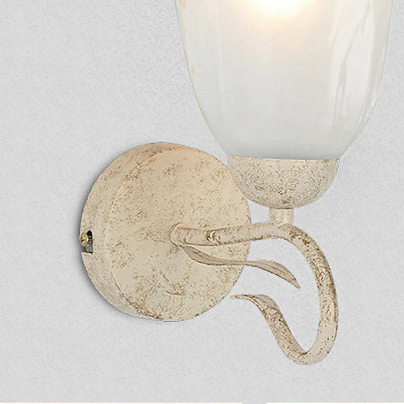 Frosted Glass White Wall Sconce Floral Single Bulb Vintage Wall Light Fixture with Round Backplate