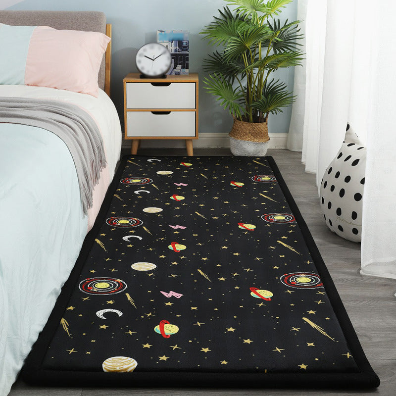 Contemporary Bedroom Rug Multi Color Solid Area Carpet Polyster Pet Friendly Anti-Slip Backing Rug