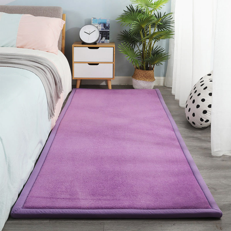 Contemporary Bedroom Rug Multi Color Solid Area Carpet Polyster Pet Friendly Anti-Slip Backing Rug