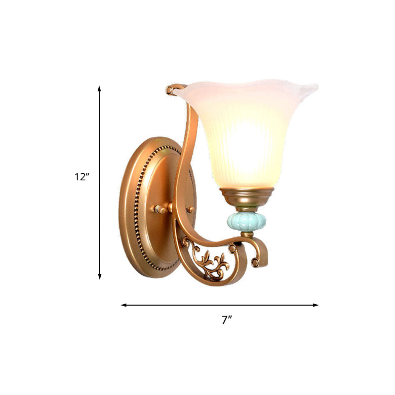Traditional Scalloped Wall Mounted Lamp 1/2-Light Milky Glass Shade Wall Sconce Light in Gold for Bedroom