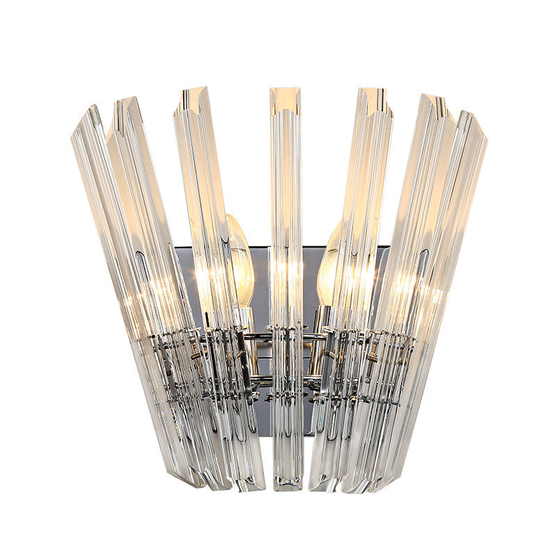 Tapered Shape Wall Mount Light Contemporary Style Clear Crystal 2 Bulbs Corridor Wall Lighting in Chrome