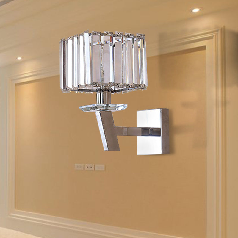 Cubic Clear Crystal Wall Light Modernism Stylish 1 Light Chrome Wall Sconce Lighting for Corridor