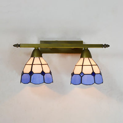 Stained Glass Domed Wall Lighting Tiffany Style 2 Heads Wall Sconce Light in Yellow/Pink/Green/Blue for Bedroom