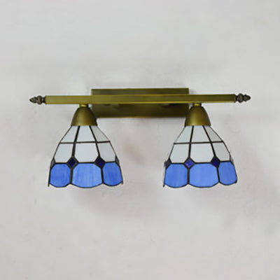 Stained Glass Domed Wall Lighting Tiffany Style 2 Heads Wall Sconce Light in Yellow/Pink/Green/Blue for Bedroom