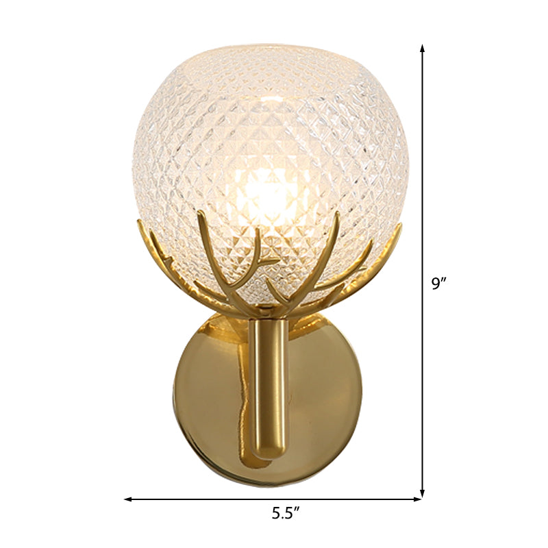 Global Wall Lamp Contemporary Style Frosted Lattice Glass 1 Light Brass Finish Wall Light Sconce