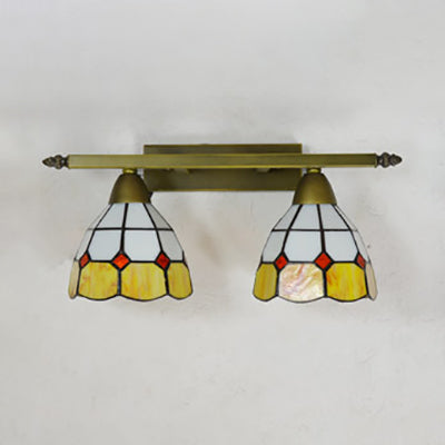 Stained Glass Domed Wall Lighting Tiffany Style 2 Heads Wall Sconce Light in Yellow/Pink/Green/Blue for Bedroom