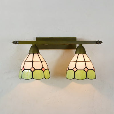 Stained Glass Domed Wall Lighting Tiffany Style 2 Heads Wall Sconce Light in Yellow/Pink/Green/Blue for Bedroom