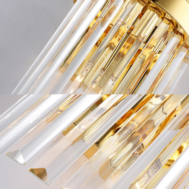 Cylinder Wall Mounted Lamp Contemporary Style Clear Crystal 2 Bulbs Golden Wall Lighting for Living Room