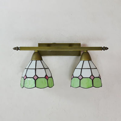 Stained Glass Domed Wall Lighting Tiffany Style 2 Heads Wall Sconce Light in Yellow/Pink/Green/Blue for Bedroom