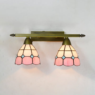 Stained Glass Domed Wall Lighting Tiffany Style 2 Heads Wall Sconce Light in Yellow/Pink/Green/Blue for Bedroom