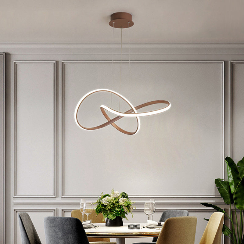 Seamless Curve Chandelier Pendant Light Contemporary Metallic Restaurant LED Hanging Light in Gold