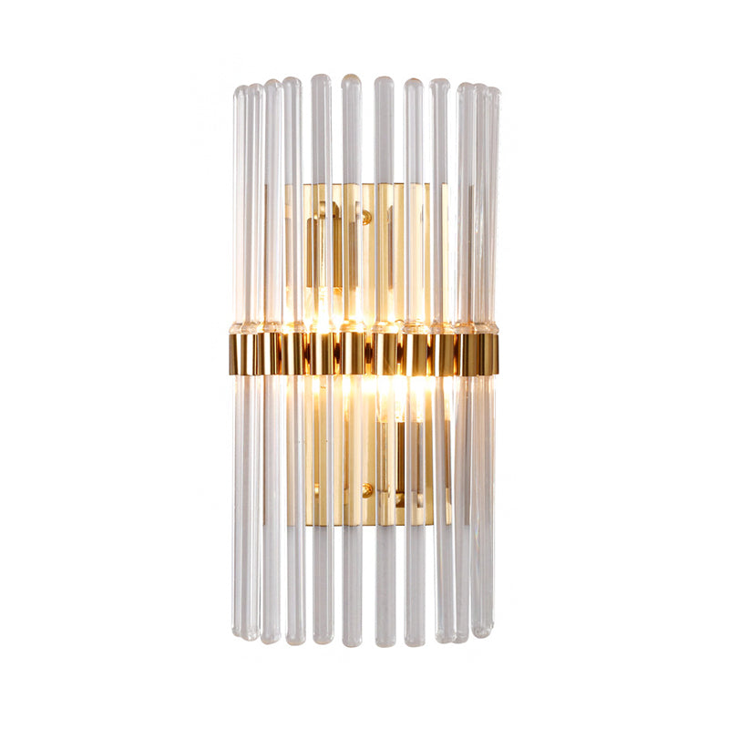 Cylinder Clear Crystal Sconce Lighting Modernism Stylish 2 Lights Gold Finish Wall Light for Living Room