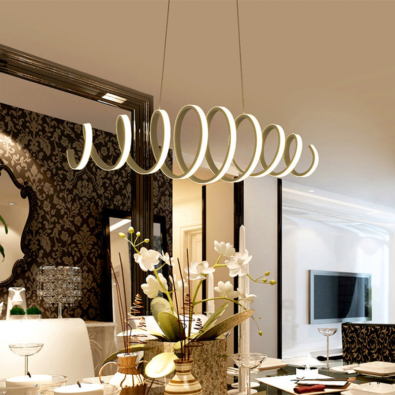 Spiral Chandelier Pendant Light Contemporary Acrylic Dining Room LED Hanging Light in White