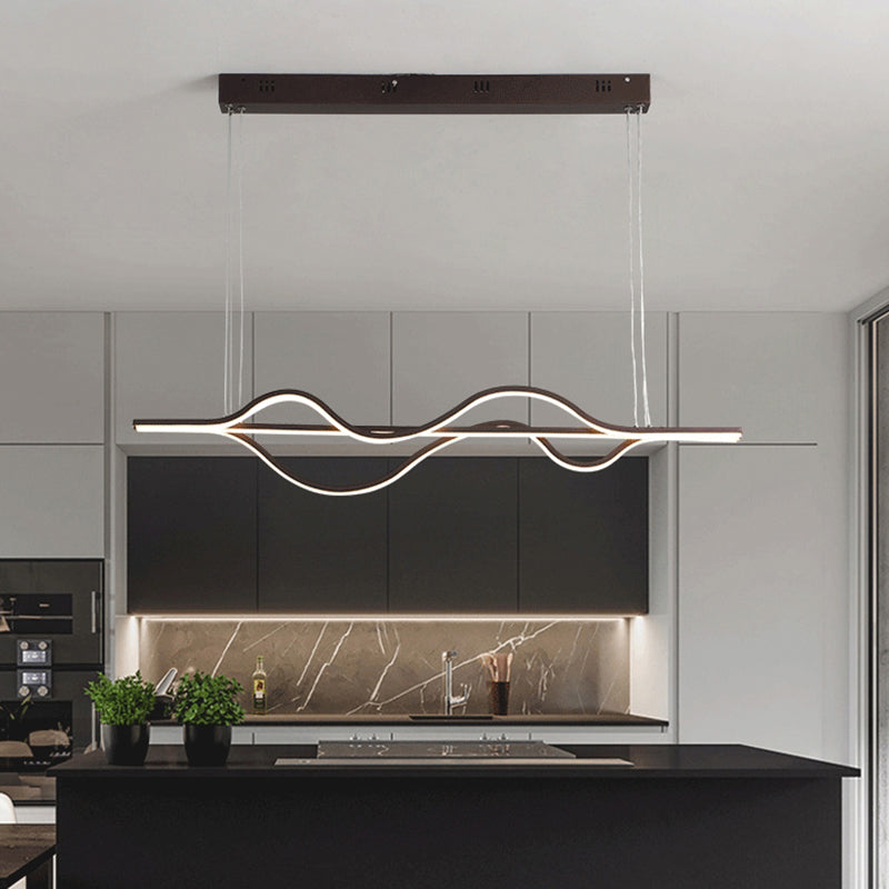 Waving Dining Room LED Pendant Light Metallic Modern Hanging Island Light in Coffee