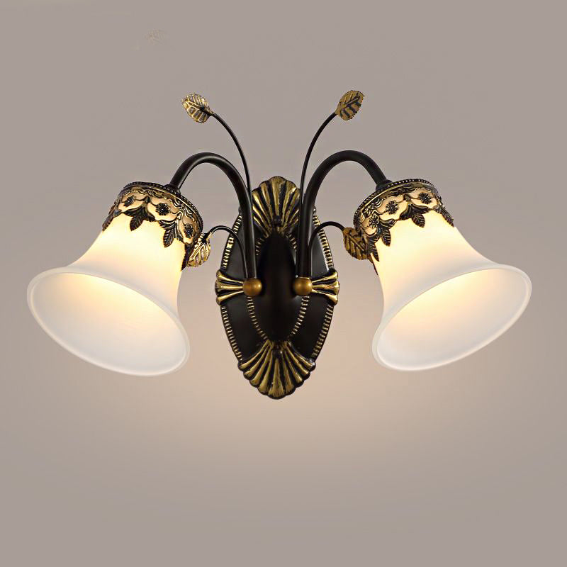 Grossed Black Black Wall Appince Bell 1/2-Light Vintage Mur Moup Lightture avec bras incurvé pour halto