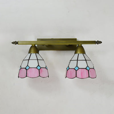 Stained Glass Domed Wall Lighting Tiffany Style 2 Heads Wall Sconce Light in Yellow/Pink/Green/Blue for Bedroom
