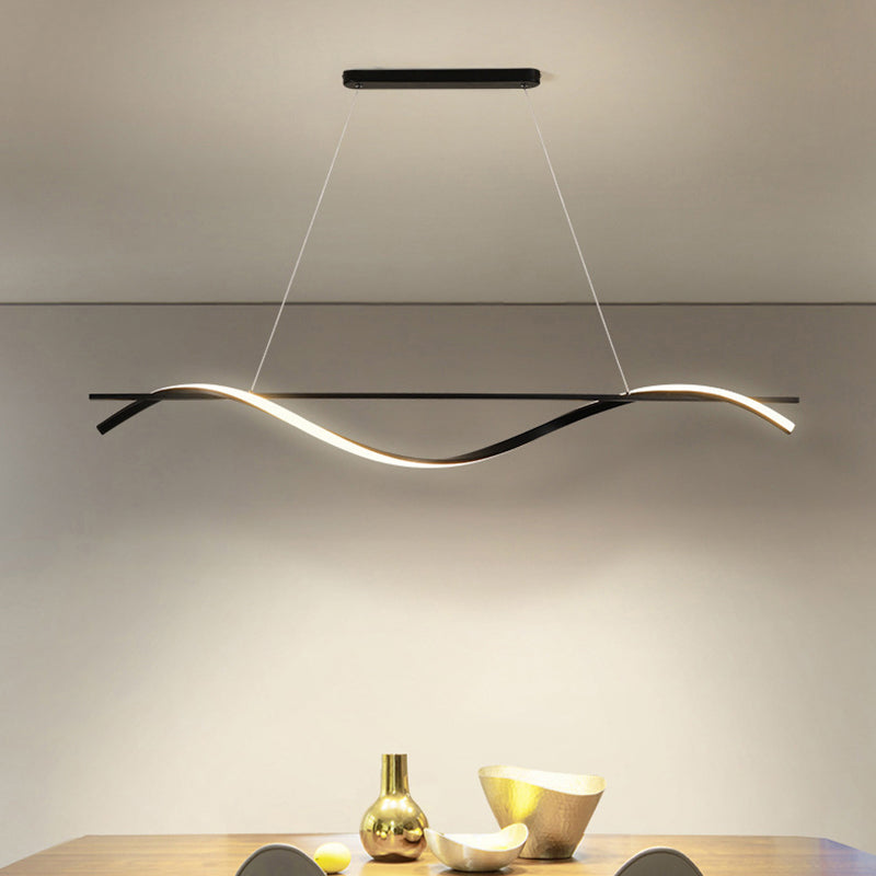 Simplicity Curved LED Hanging Lamp Acrylic Restaurant Island Chandelier Light in Black