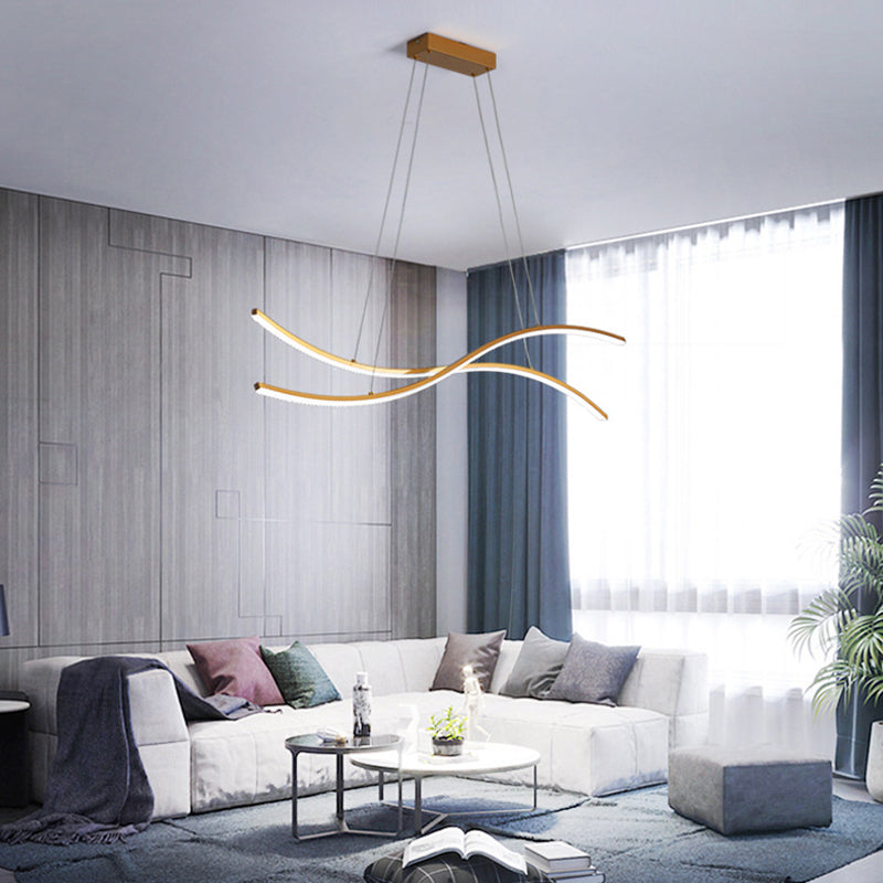 Waving Restaurant LED Hanging Light Improfonga Metallic Minimalist Island Affermazione in oro