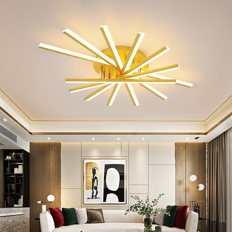Fan-Shaped Living Room LED Semi Flush Acrylic Modern Flush Ceiling Lighting Fixture