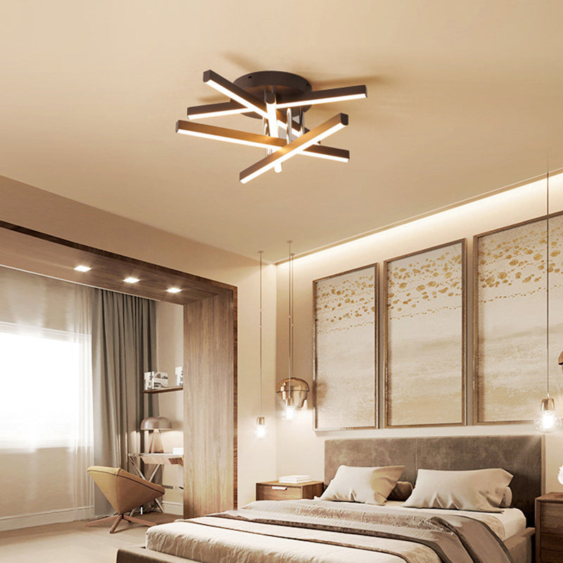 Contemporary Stick Flush Mount Light Aluminum Bedroom LED Semi Flush Ceiling Light in Black
