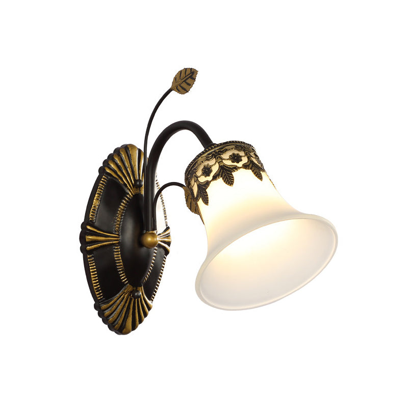 Grossed Black Black Wall Appince Bell 1/2-Light Vintage Mur Moup Lightture avec bras incurvé pour halto
