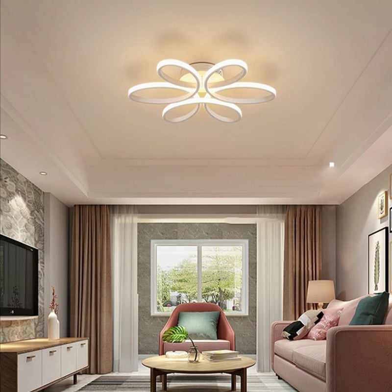 Flower LED Semi Flush Modern Style Acrylic Living Room Flush Ceiling Light Fixture in White