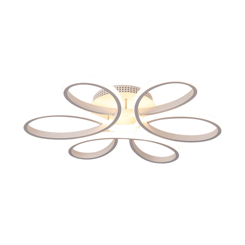 Flower LED Semi Flush Modern Style Acrylic Living Room Flush Ceiling Light Fixture in White
