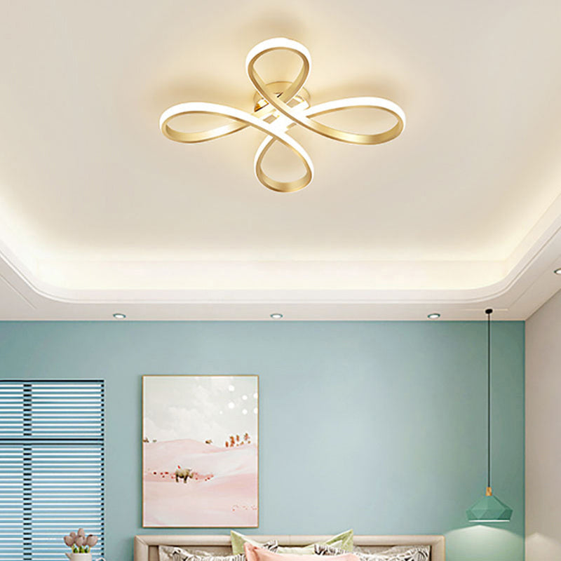 Contemporary Floral Flush Mount Light Aluminum Bedroom LED Semi Flush Ceiling Light in Gold