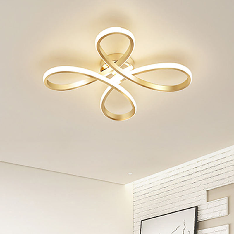 Contemporary Floral Flush Mount Light Aluminum Bedroom LED Semi Flush Ceiling Light in Gold