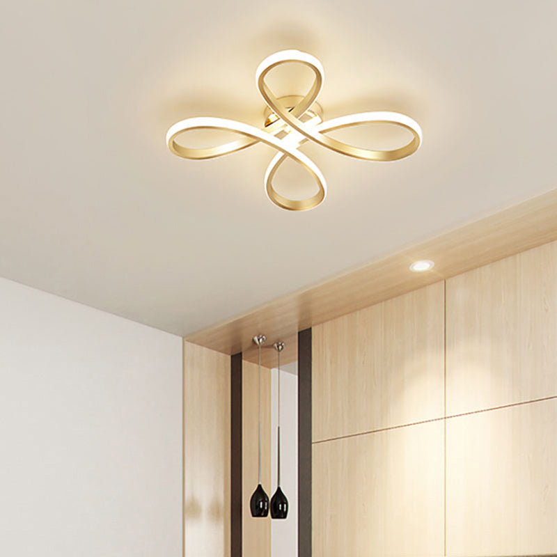 Plafonnier semi-encastré à LED en aluminium pour chambre à coucher, motif floral contemporain, doré