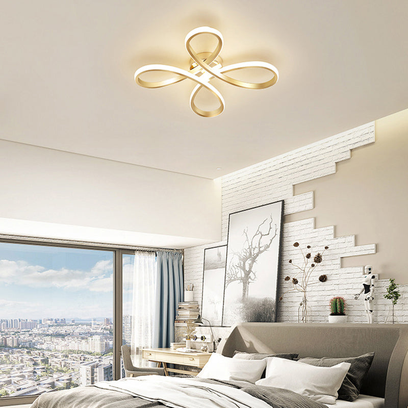 Contemporary Floral Flush Mount Light Aluminum Bedroom LED Semi Flush Ceiling Light in Gold