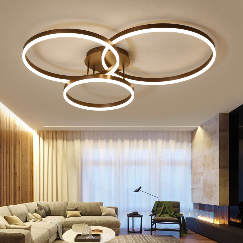 Simplicity Ellipse Flush Mount Light Acrylic Living Room LED Semi Flush Ceiling Light in Coffee