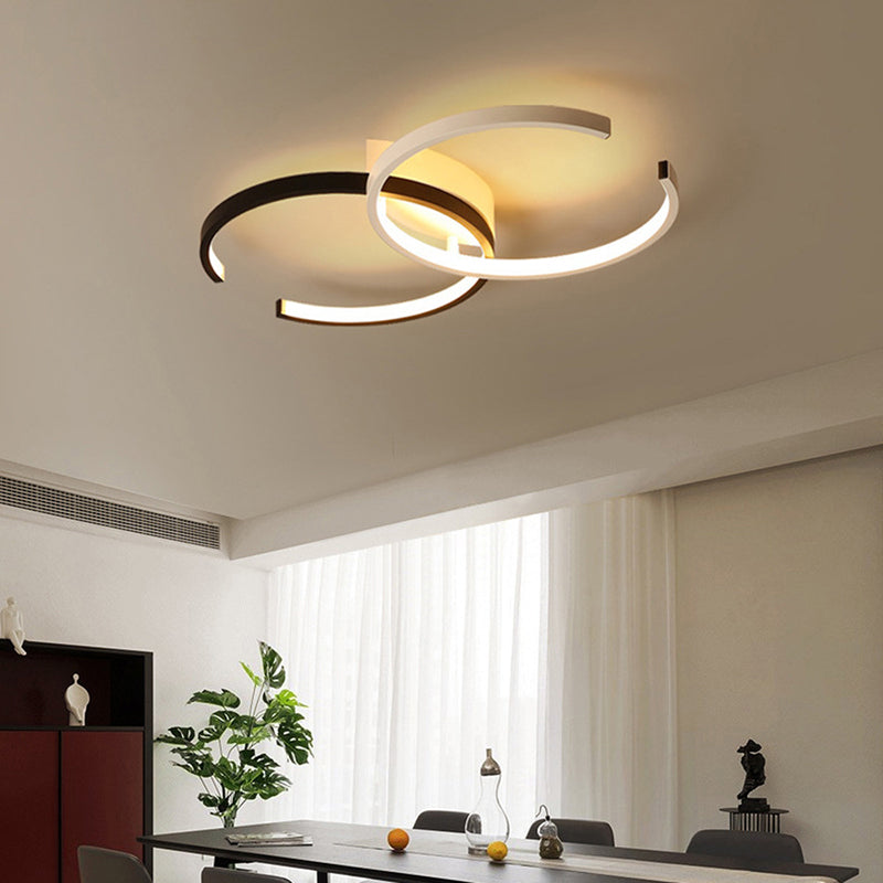 Circular LED Flush Mount Modern Acrylic Bedroom Flushmount Ceiling Light in Black and White