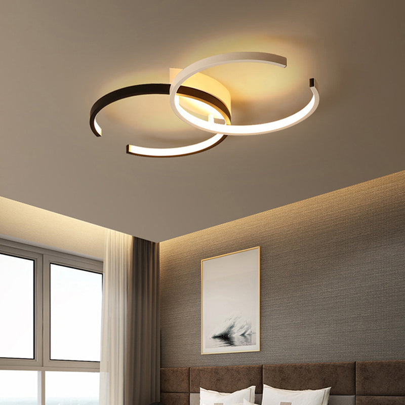 Circular LED Flush Mount Modern Acrylic Bedroom Flushmount Ceiling Light in Black and White