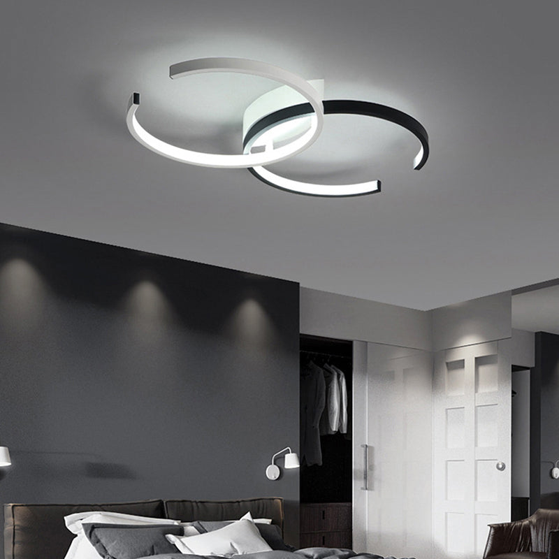 Circular LED Flush Mount Modern Acrylic Bedroom Flushmount Ceiling Light in Black and White