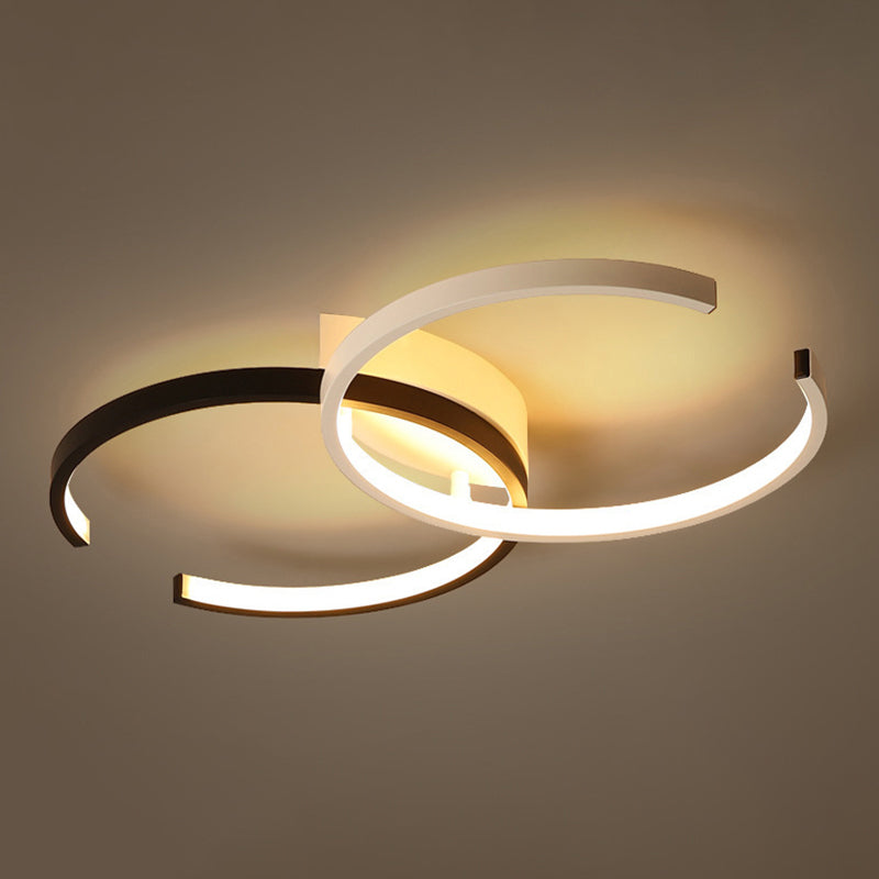 Circular LED Flush Mount Modern Acrylic Bedroom Flushmount Ceiling Light in Black and White