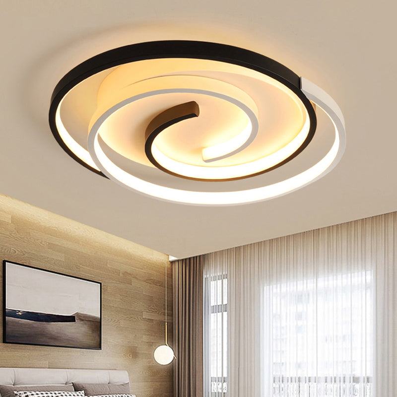 Curved Flush Ceiling Light Contemporary Acrylic Bedroom LED Flush Mount Lighting in Black and White