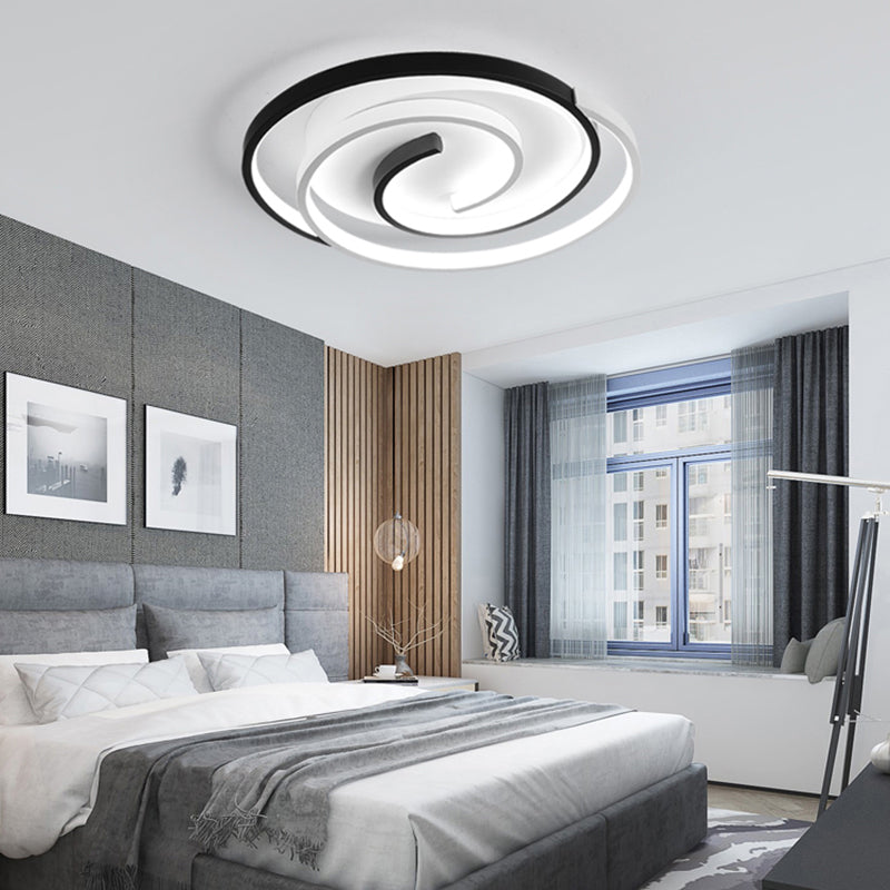 Curved Flush Ceiling Light Contemporary Acrylic Bedroom LED Flush Mount Lighting in Black and White