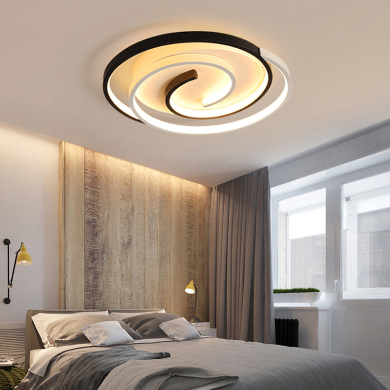 Curved Flush Ceiling Light Contemporary Acrylic Bedroom LED Flush Mount Lighting in Black and White