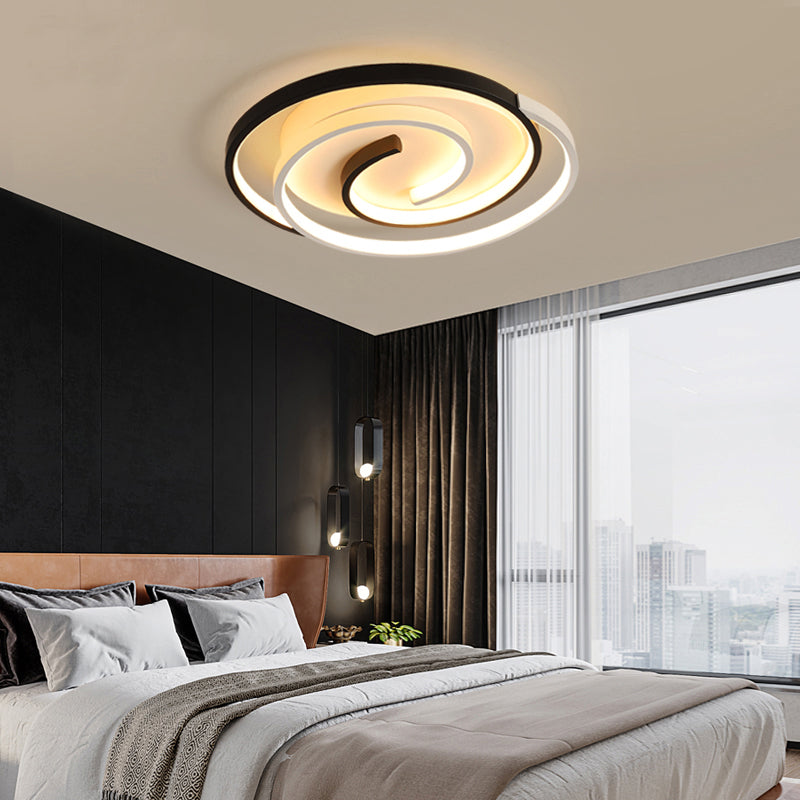 Curved Flush Ceiling Light Contemporary Acrylic Bedroom LED Flush Mount Lighting in Black and White