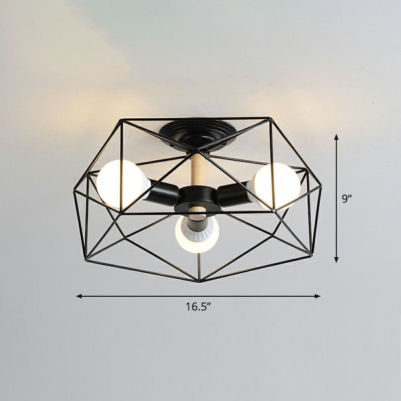 Industrial Fan Cage Semi Flush Mount Iron Flushmount Ceiling Light for Living Room